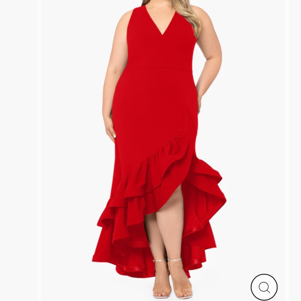 Red Asymmetric Ruffled Gown